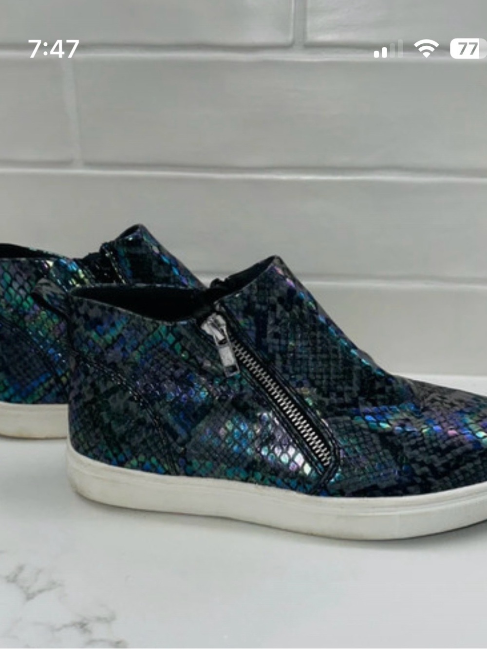 Steve Madden Wedge Sneaker with Iridescent Snake Print - Black/Blue